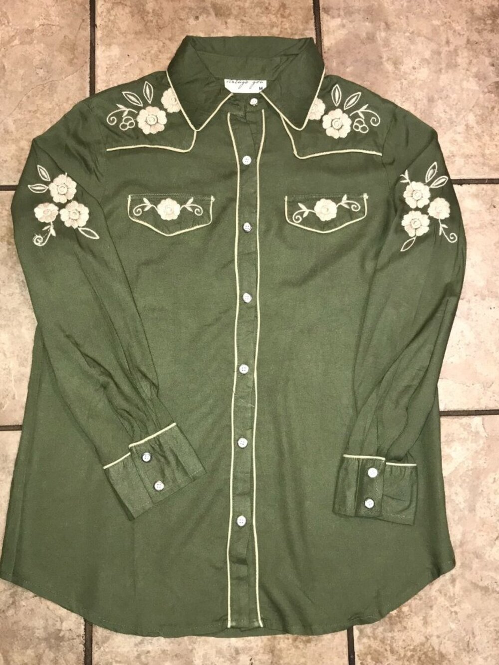 Women's Vintage Goa Embroidered Western Long Sleeve Button Shirt- Size M (FLAW)